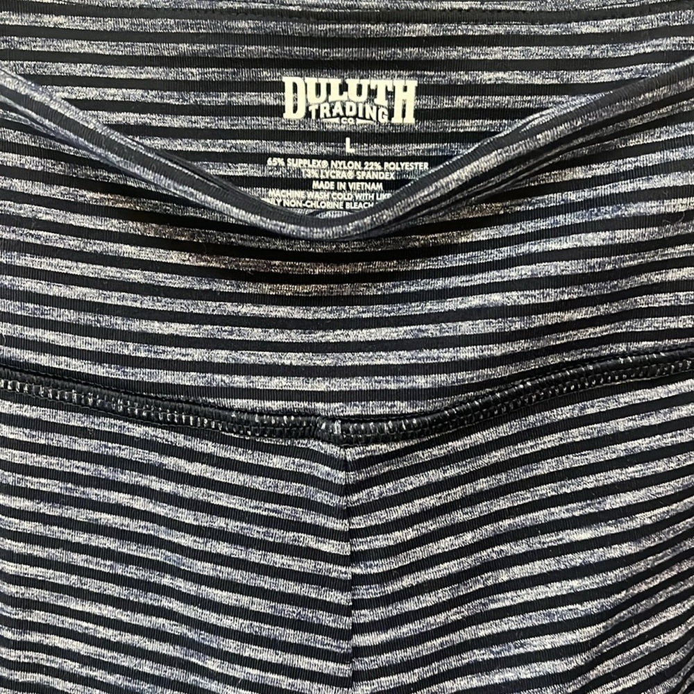 Duluth Trading Co. Navy Stripe Athletic Leggings women’s L Activewear Yoga - Picture 3 of 11